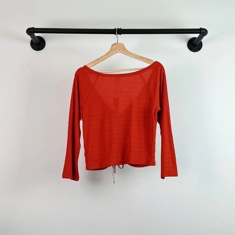 NWT Anthropologie Sabrina Textured Cinched 3/4 Sleeve Top in Orange